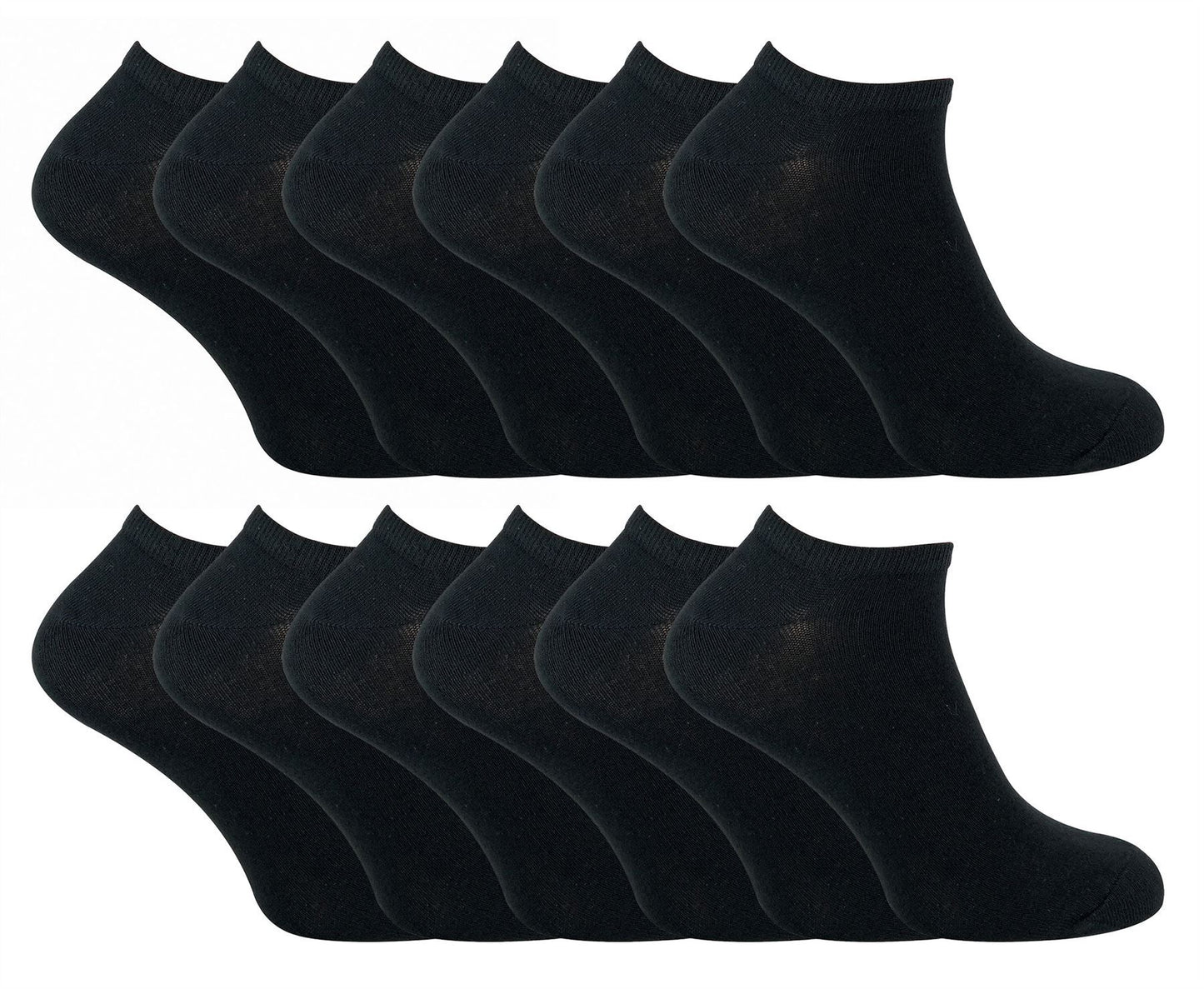 12-Pack Black Cotton Trainer Socks – Men’s Size 4-6 UK | Breathable & Soft