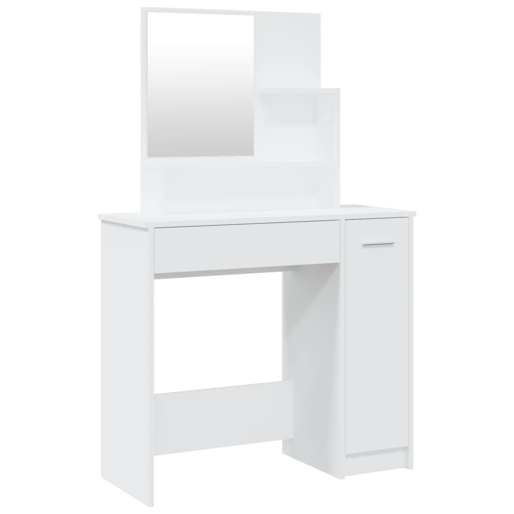 White Dressing Table with Mirror – 86.5x35x136 cm | Smoked Oak Finish | Modern Vanity Desk