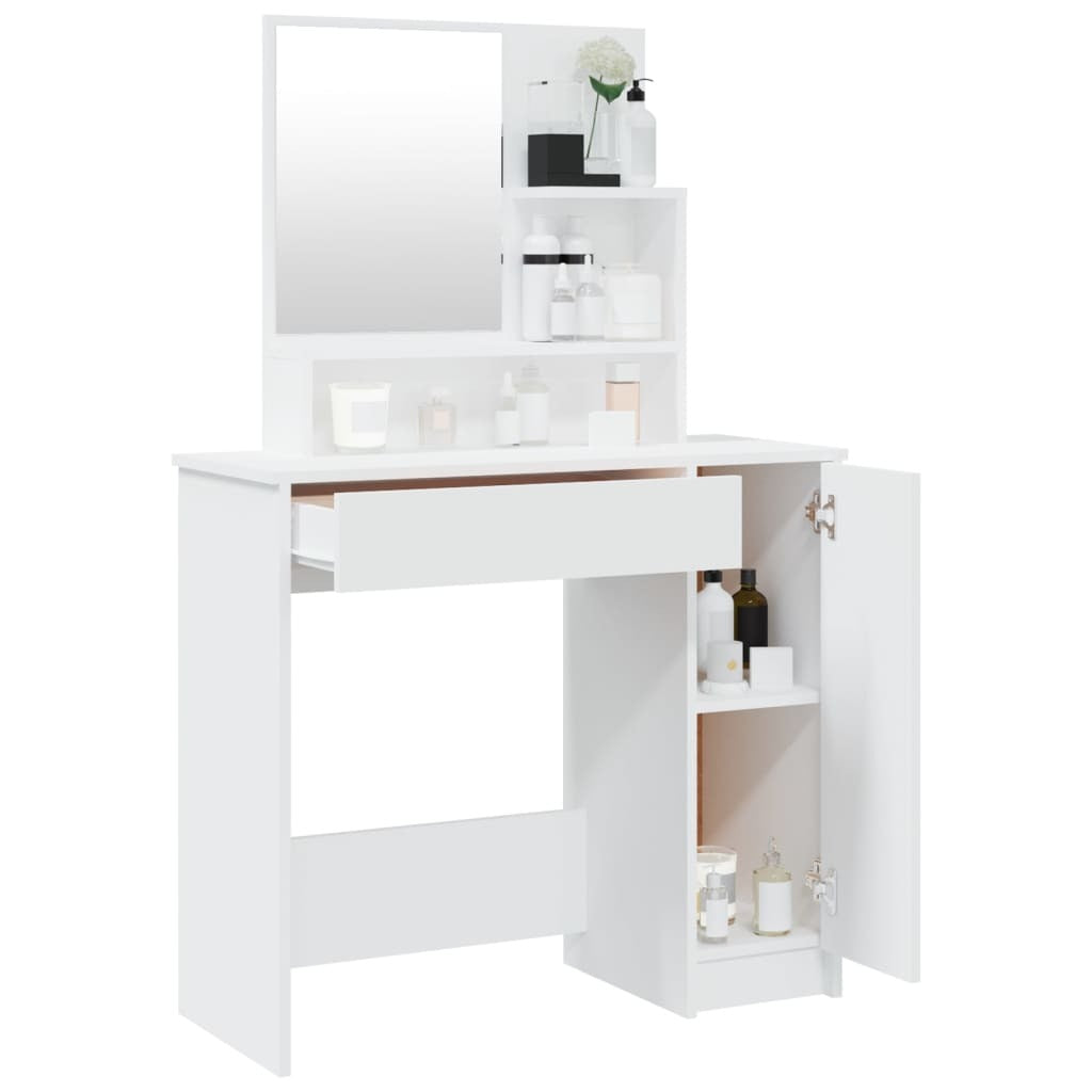 White Dressing Table with Mirror – 86.5x35x136 cm | Smoked Oak Finish | Modern Vanity Desk