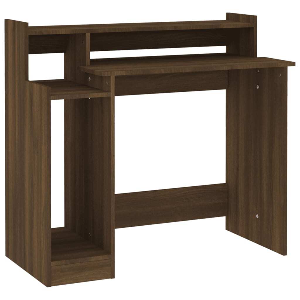 Brown Oak Desk with LED Lights – 97x90x45 cm | Engineered Wood Home Office Desk with Built-In Lighting