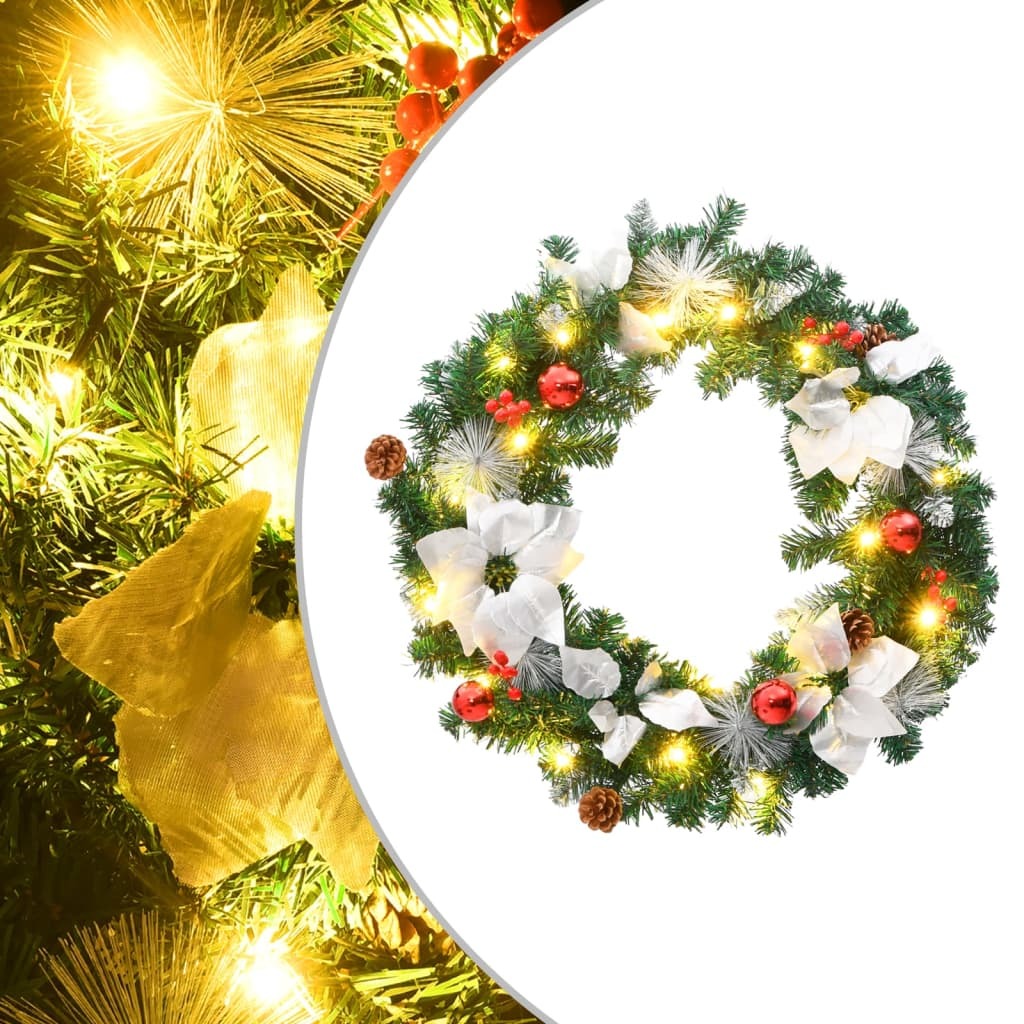 60cm Green PVC Christmas Wreath with LED Lights – Indoor & Outdoor Decoration