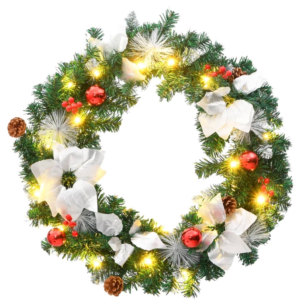 60cm Green PVC Christmas Wreath with LED Lights – Indoor & Outdoor Decoration