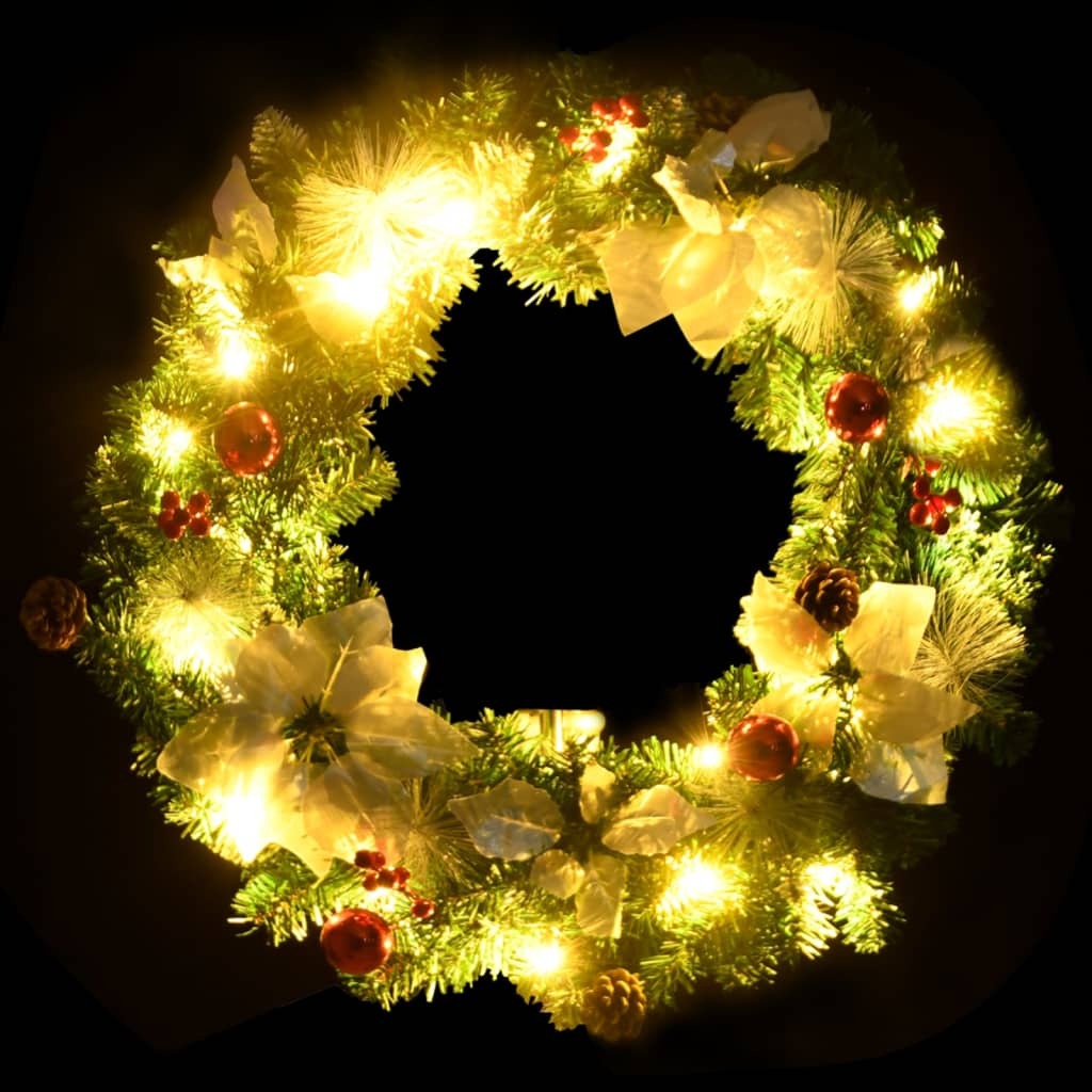60cm Green PVC Christmas Wreath with LED Lights – Indoor & Outdoor Decoration