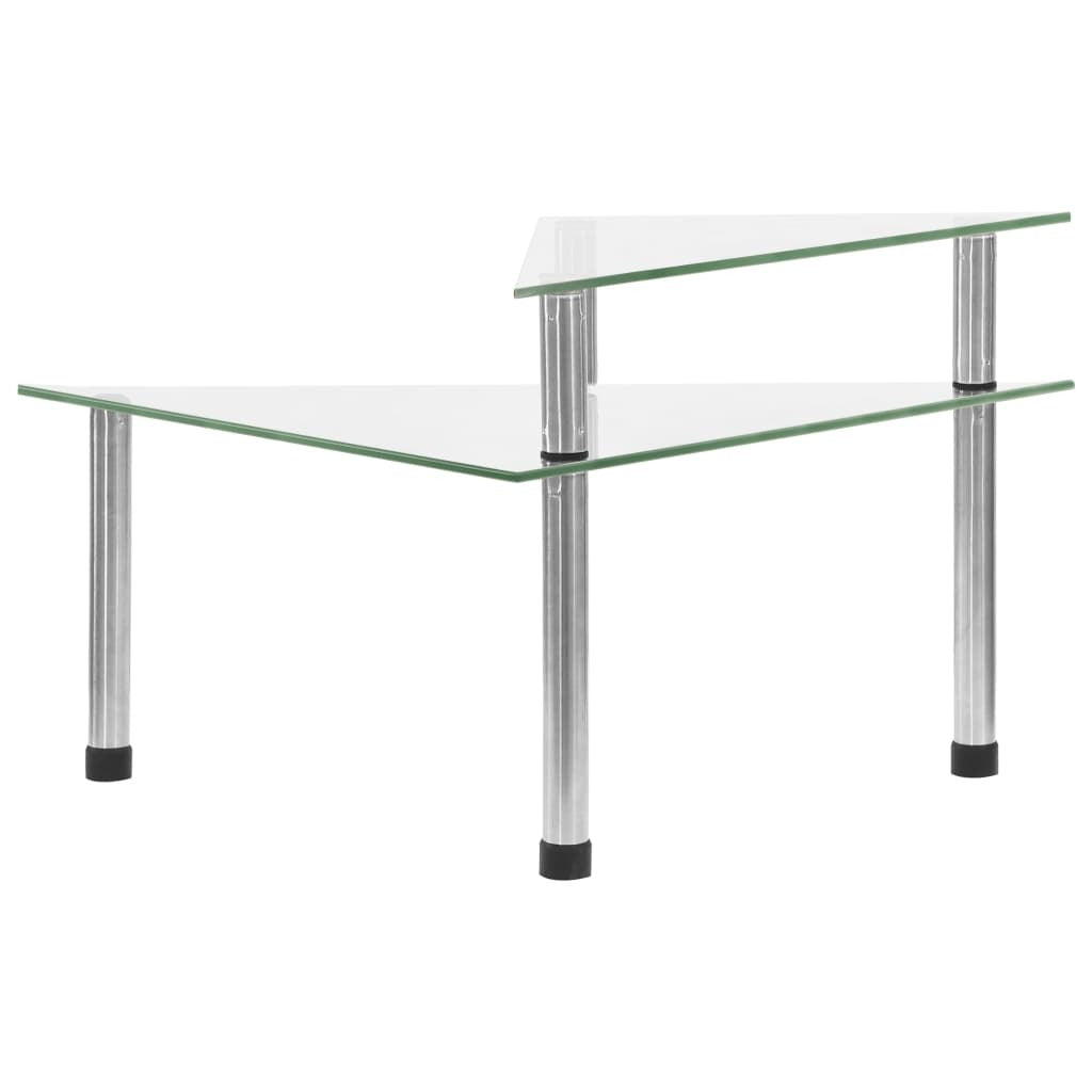 2-Tier Transparent Kitchen Shelf – 49.5x35x19 cm | Tempered Glass & Stainless Steel Organizer
