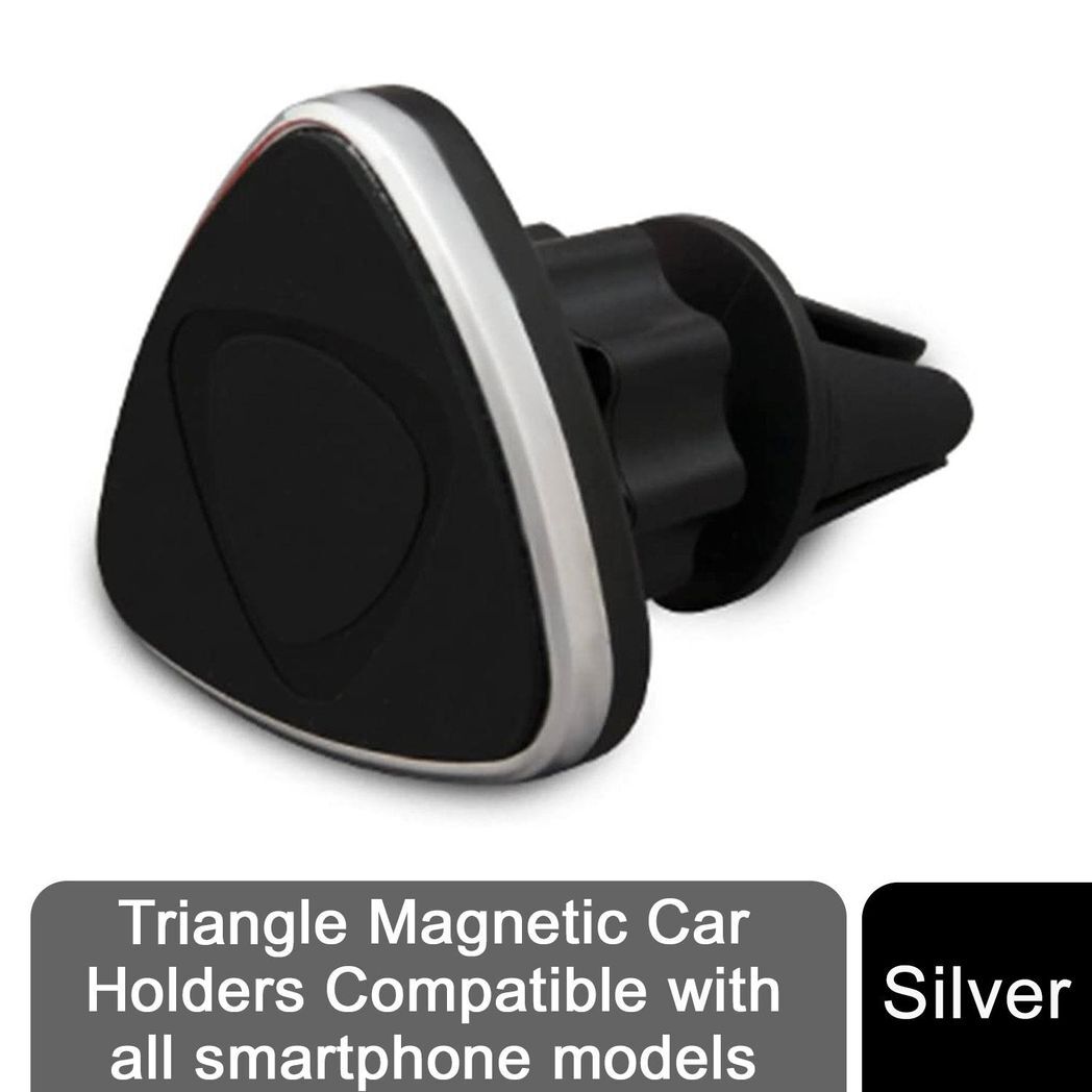 Universal Magnetic Phone Car Mount – Silver | 360° Rotation, Air Vent Clip, All Phones
