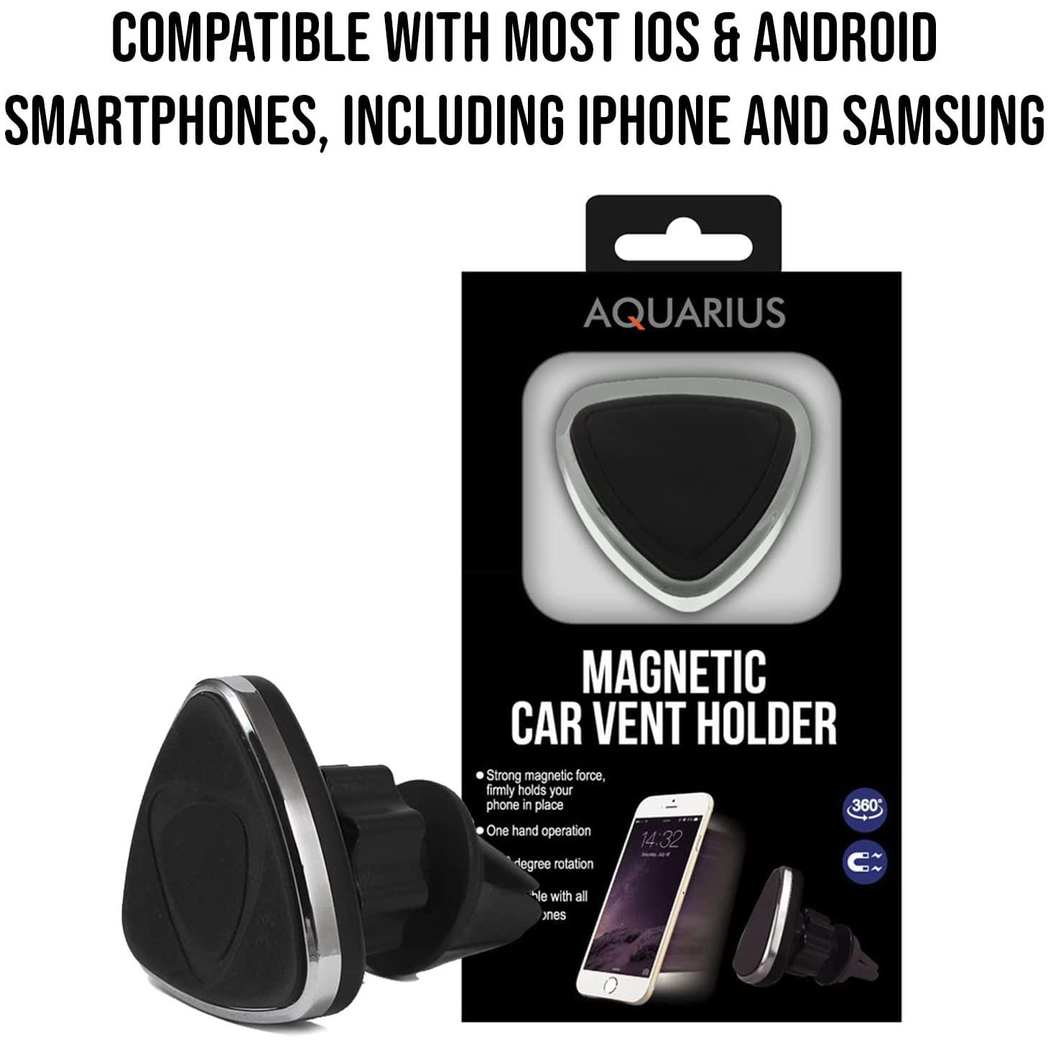 Universal Magnetic Phone Car Mount – Silver | 360° Rotation, Air Vent Clip, All Phones