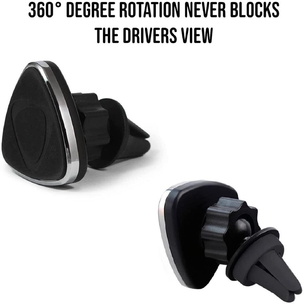 Universal Magnetic Phone Car Mount – Silver | 360° Rotation, Air Vent Clip, All Phones