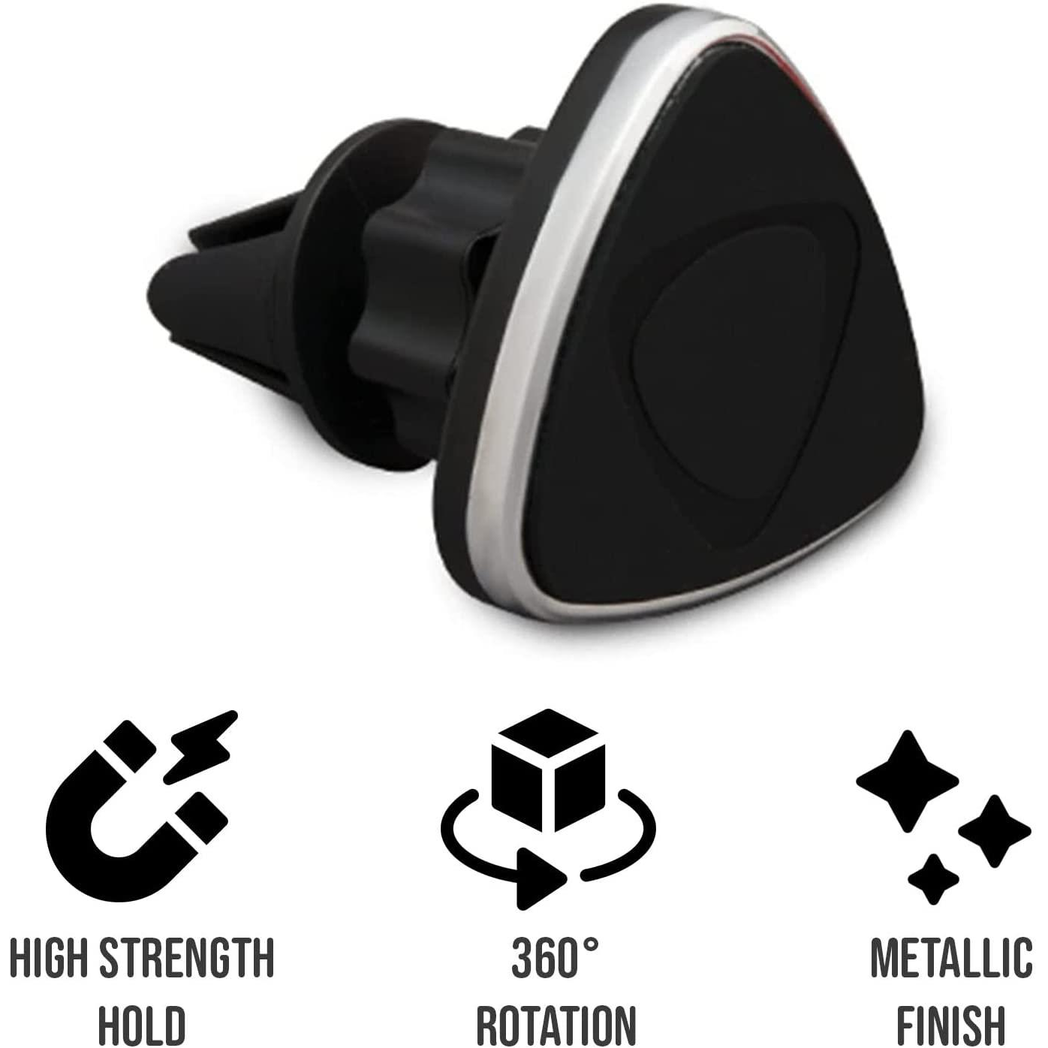 Universal Magnetic Phone Car Mount – Silver | 360° Rotation, Air Vent Clip, All Phones