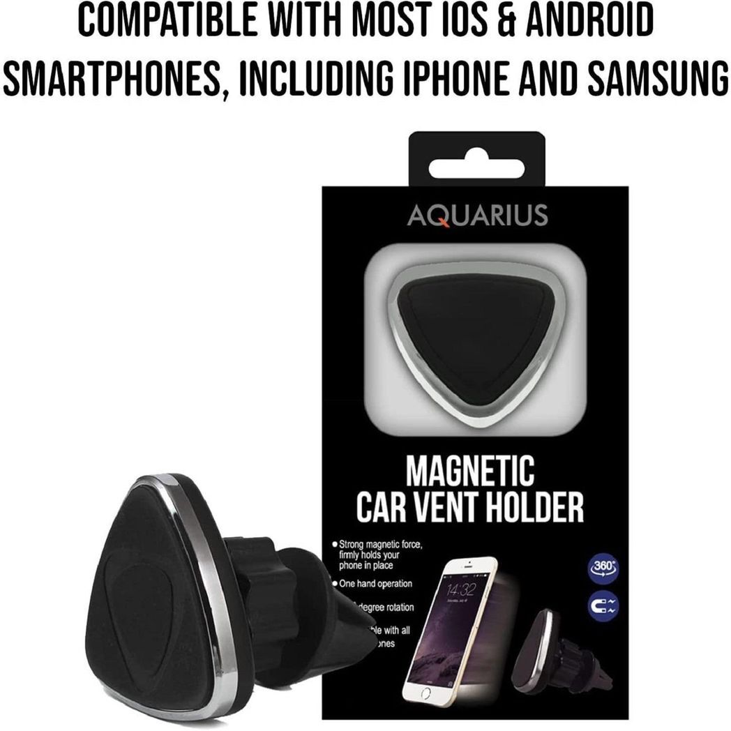 Universal Magnetic Phone Car Mount – Silver | 360° Rotation, Air Vent Clip, All Phones