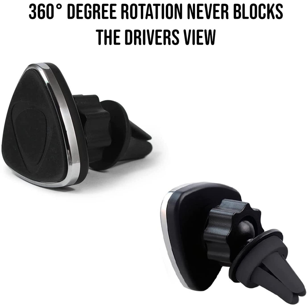 Universal Magnetic Phone Car Mount – Silver | 360° Rotation, Air Vent Clip, All Phones
