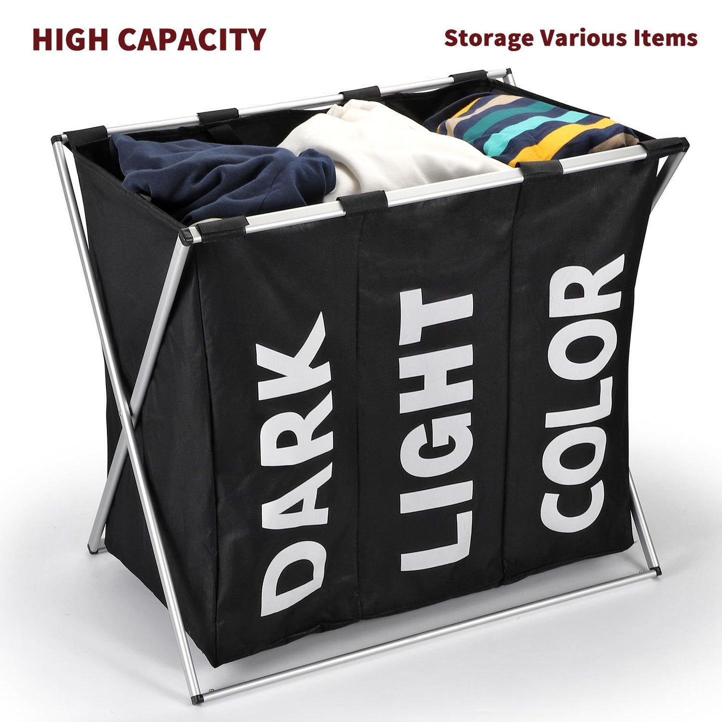 Vinsani X-Shape 3-Compartment Laundry Sorter – Black, Collapsible & Waterproof
