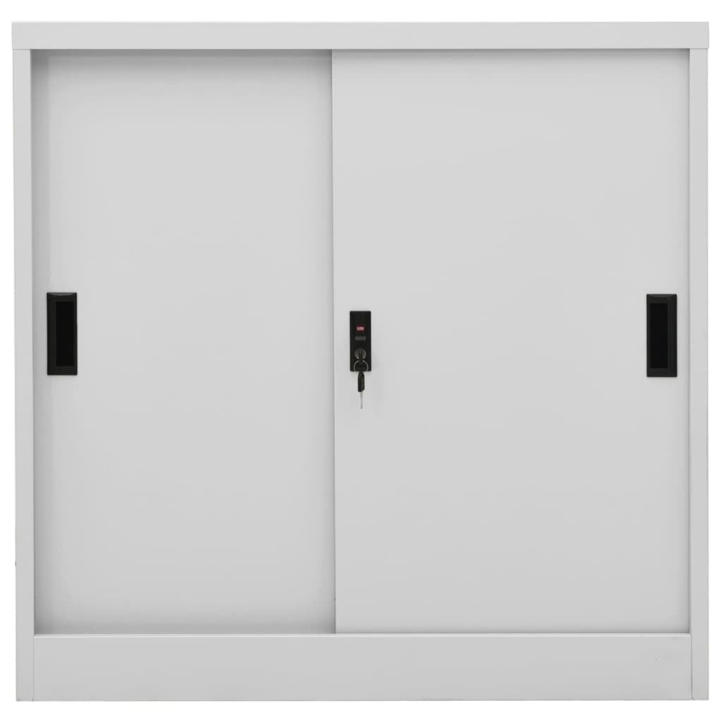 Office Cabinet with Sliding Door – Light Grey Steel – 90x40x90 cm – Secure Storage with Lock and Adjustable Shelves