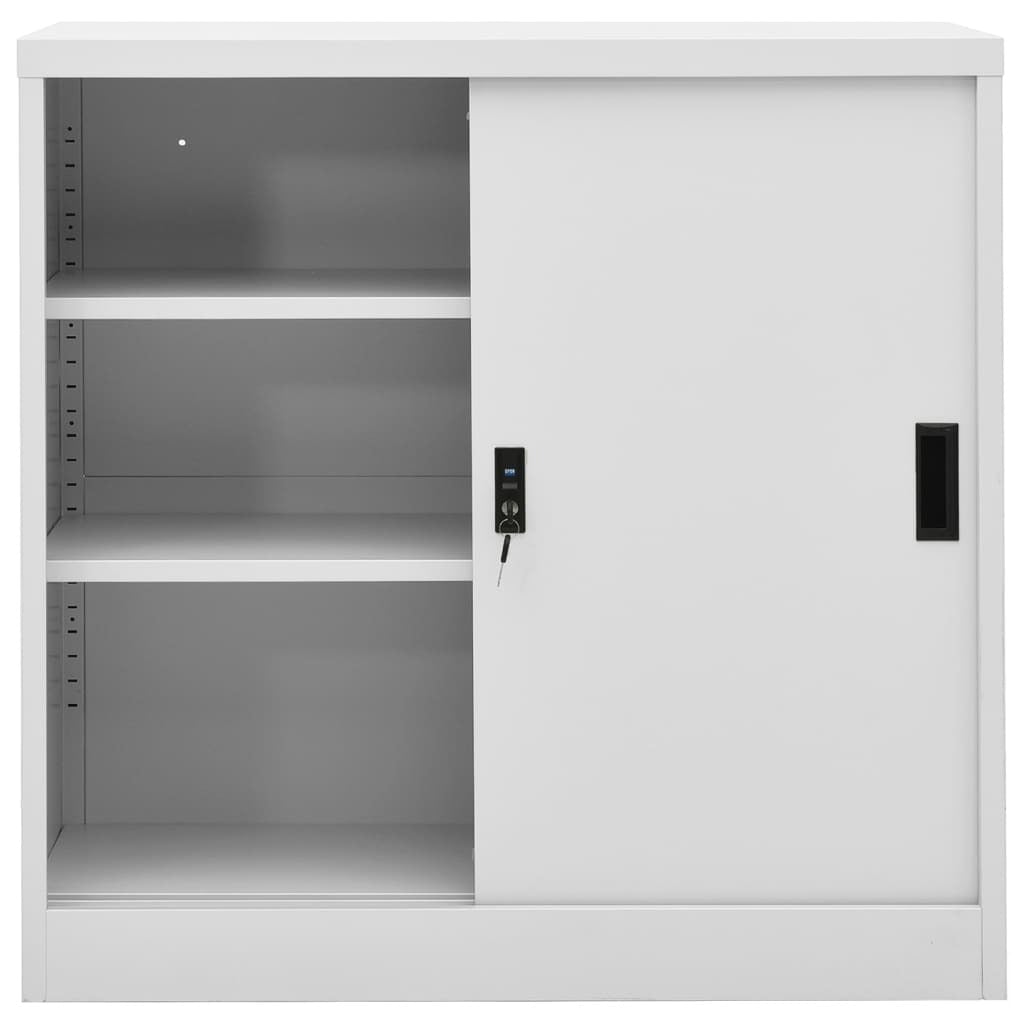 Office Cabinet with Sliding Door – Light Grey Steel – 90x40x90 cm – Secure Storage with Lock and Adjustable Shelves