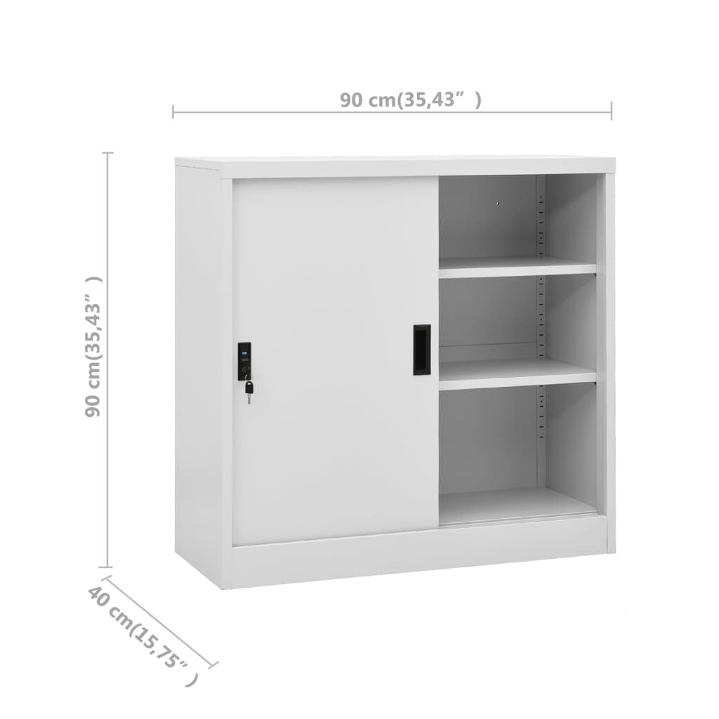 Office Cabinet with Sliding Door – Light Grey Steel – 90x40x90 cm – Secure Storage with Lock and Adjustable Shelves
