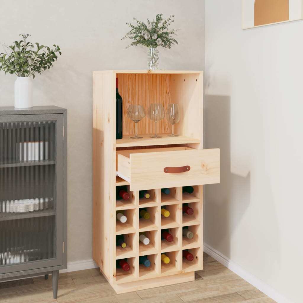 Wine Cabinet Solid Wood Pine – 45x34x100 cm – Sturdy Frame with Ample Storage for 16 Bottles