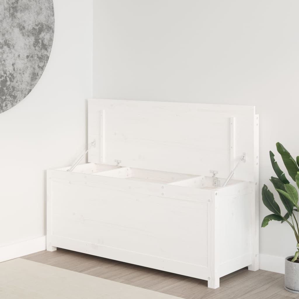 White Solid Pine Wood Bench with Storage – 110x41x76.5 cm
