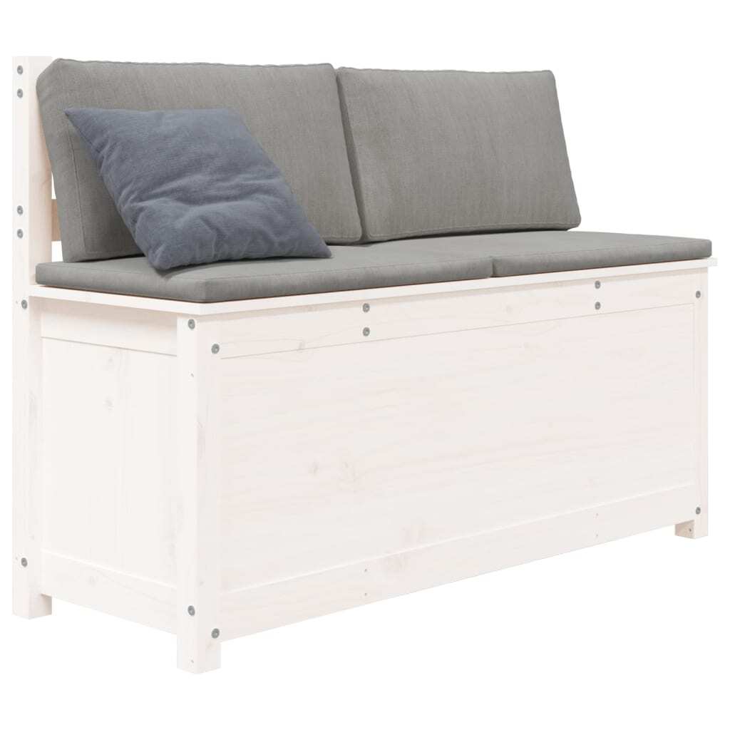 White Solid Pine Wood Bench with Storage – 110x41x76.5 cm