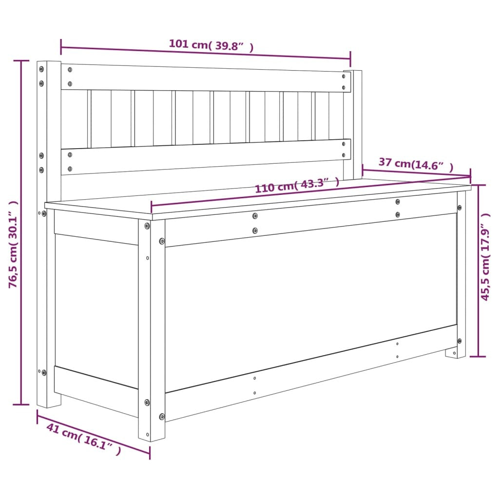 White Solid Pine Wood Bench with Storage – 110x41x76.5 cm