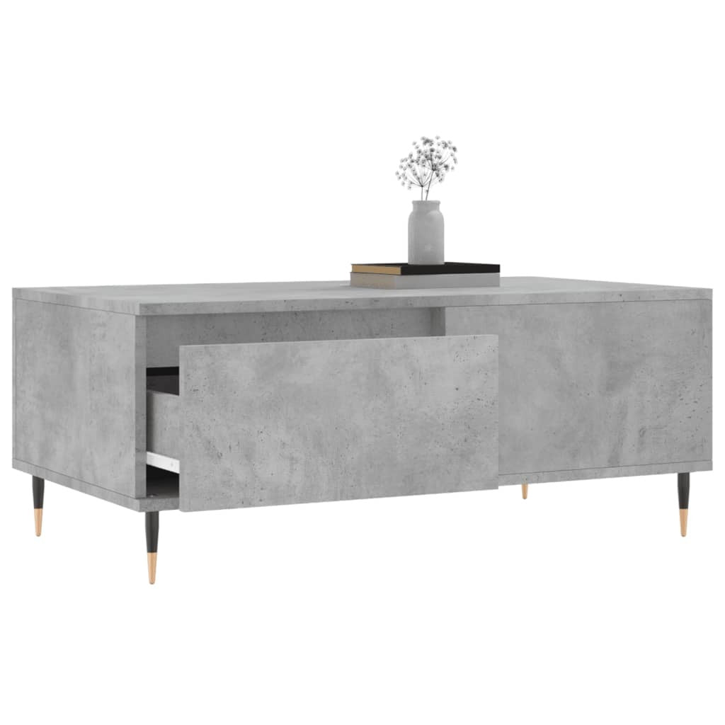 Coffee Table Concrete Grey – 90x50 cm – Engineered Wood with Metal Legs & Drawer