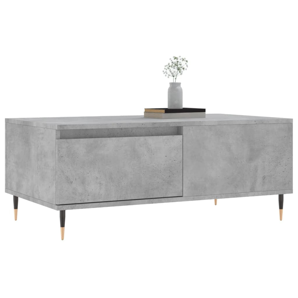 Coffee Table Concrete Grey – 90x50 cm – Engineered Wood with Metal Legs & Drawer