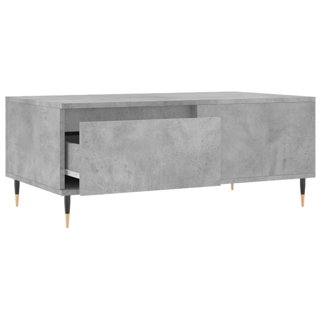 Coffee Table Concrete Grey – 90x50 cm – Engineered Wood with Metal Legs & Drawer
