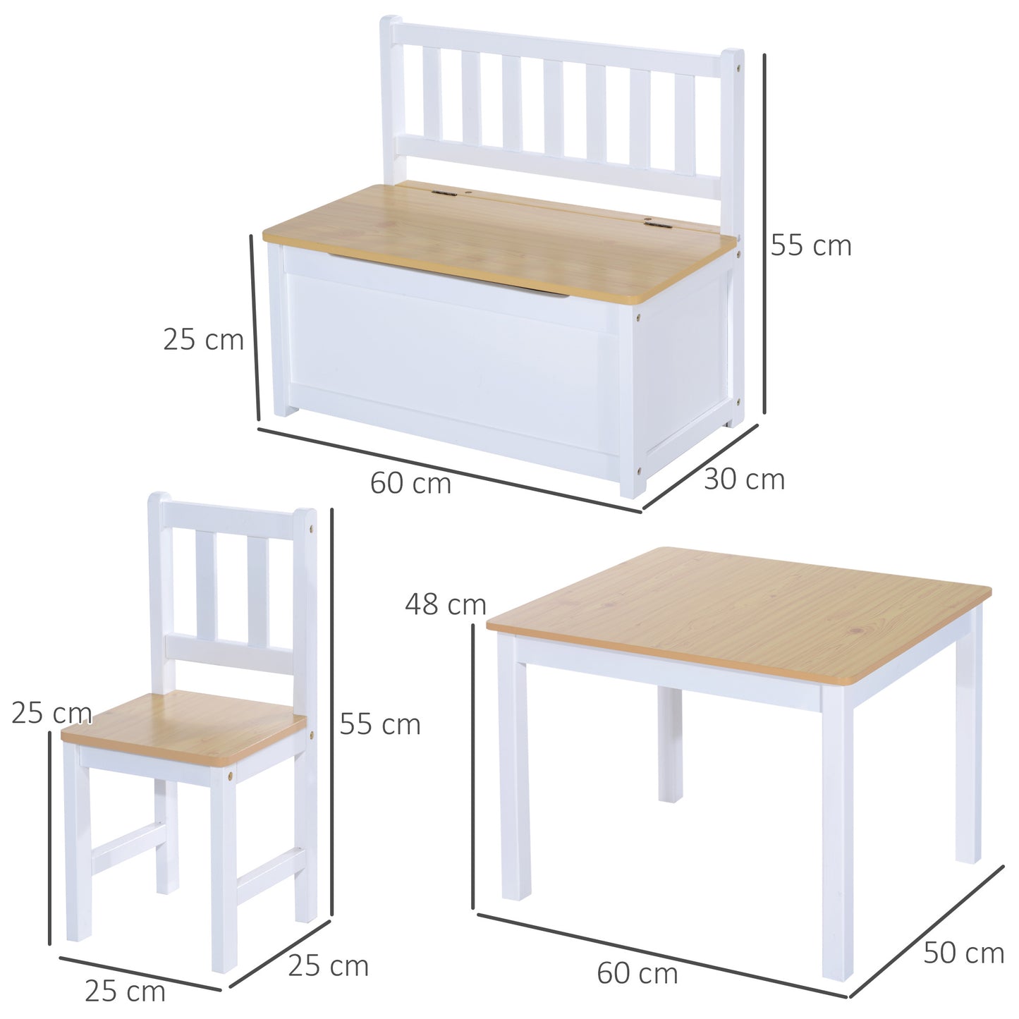 Kids Wooden Table, Chair & Storage Bench Set – 4 Piece | HOMCOM