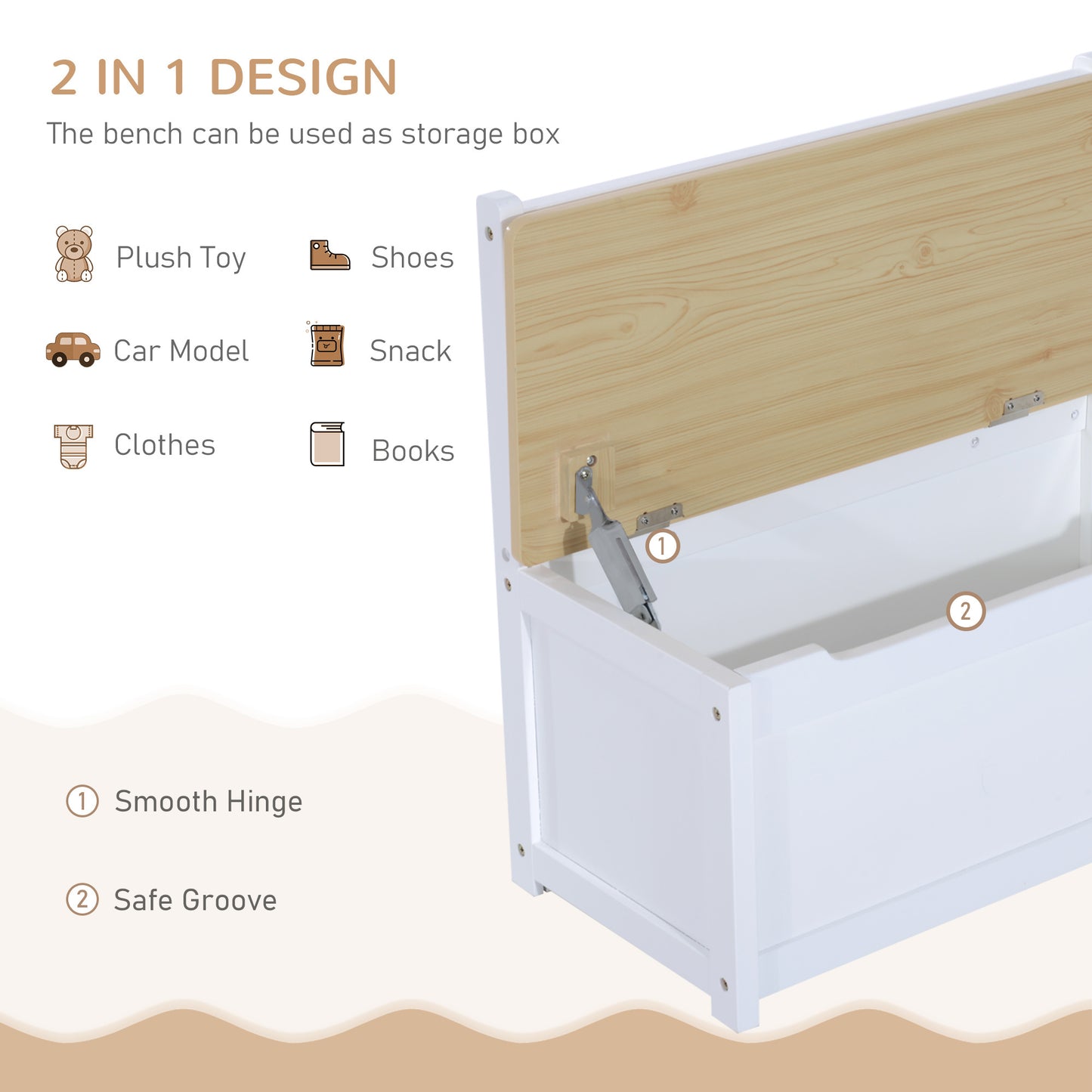 Kids Wooden Table, Chair & Storage Bench Set – 4 Piece | HOMCOM