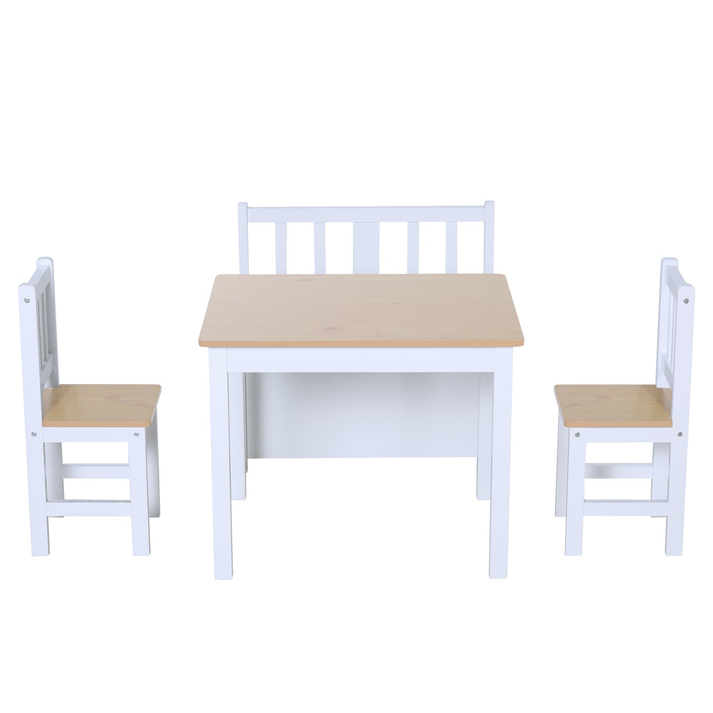 Kids Wooden Table, Chair & Storage Bench Set – 4 Piece | HOMCOM