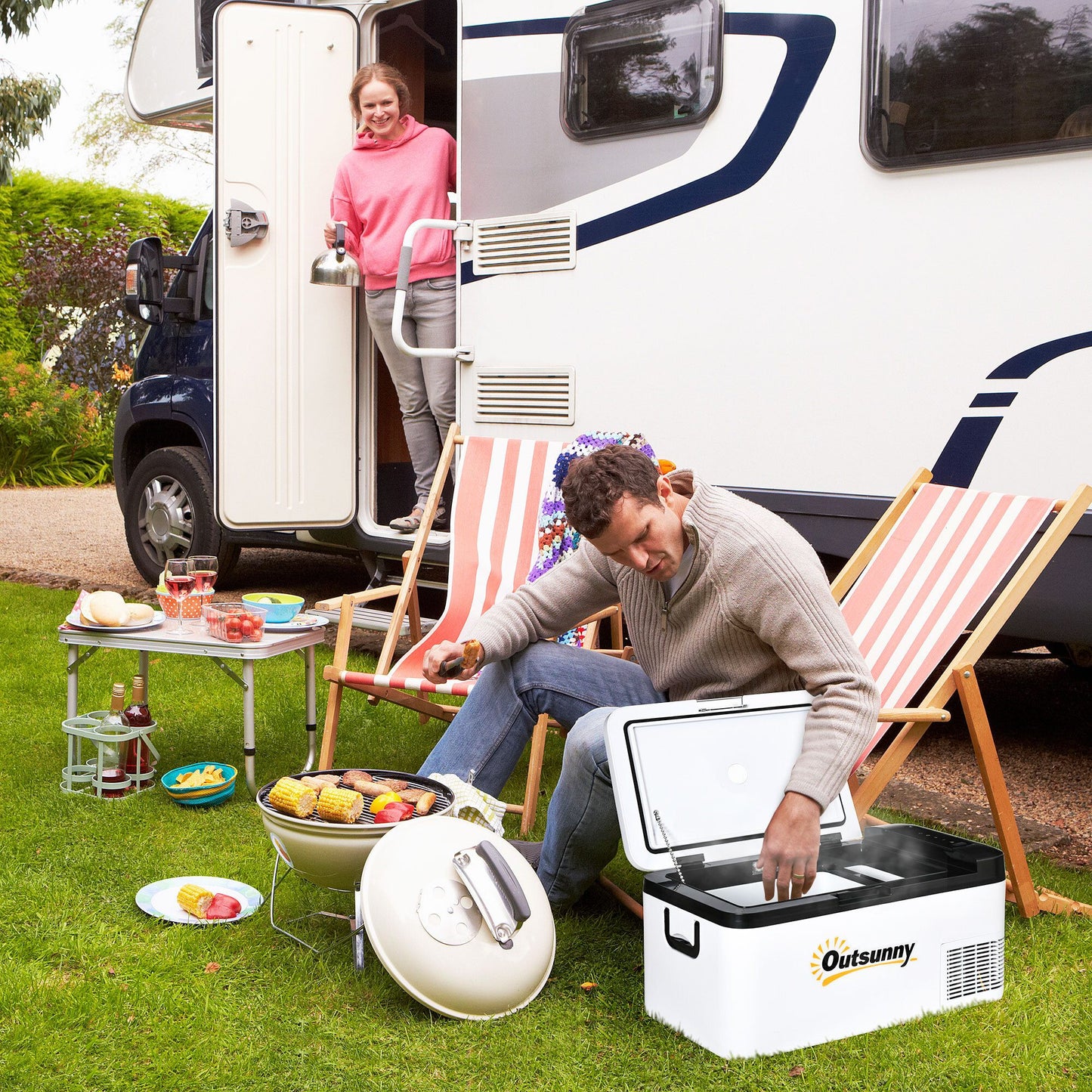 Outsunny 18L Portable Car Refrigerator – 12V/24V DC & 110-240V AC, -20°C Cooling