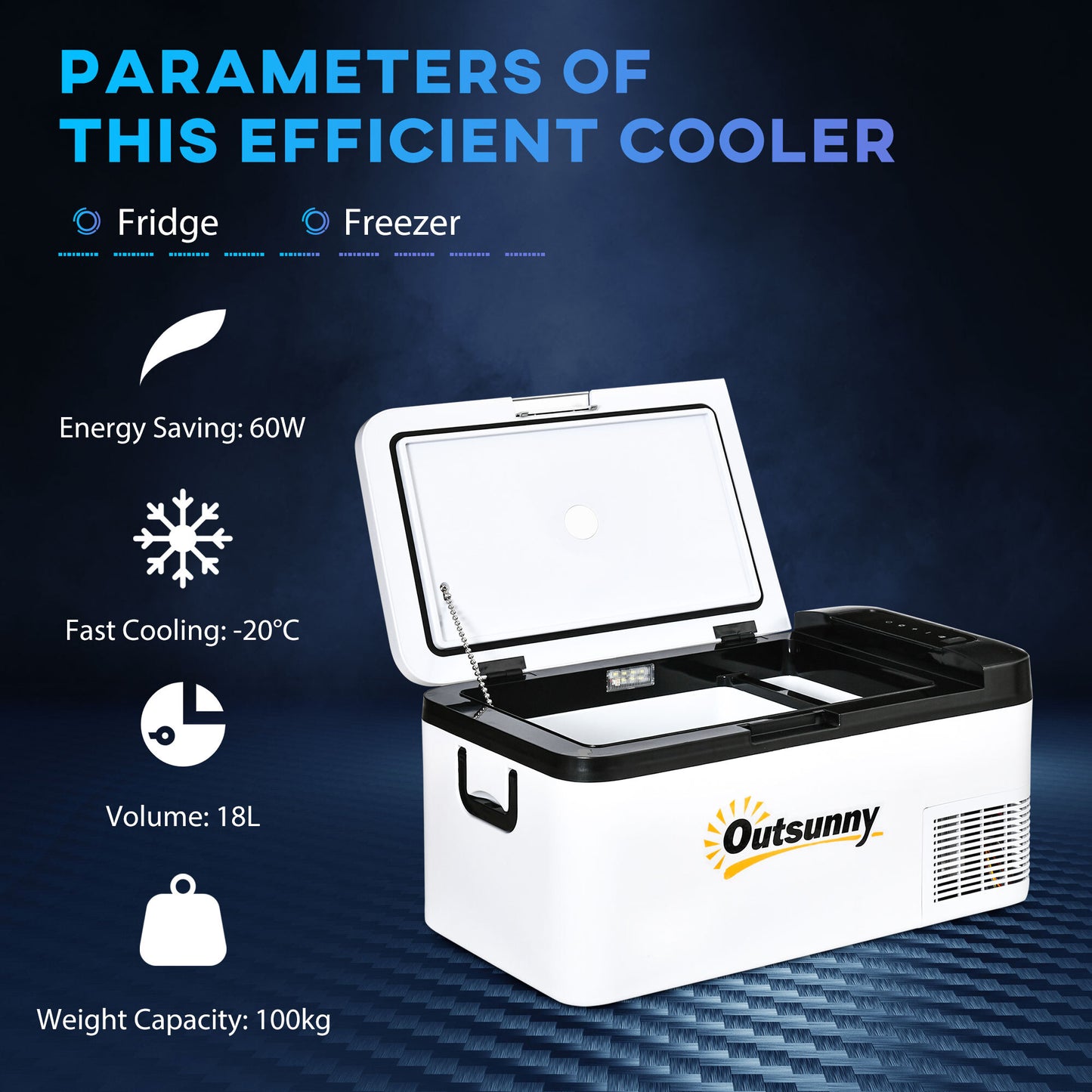 Outsunny 18L Portable Car Refrigerator – 12V/24V DC & 110-240V AC, -20°C Cooling