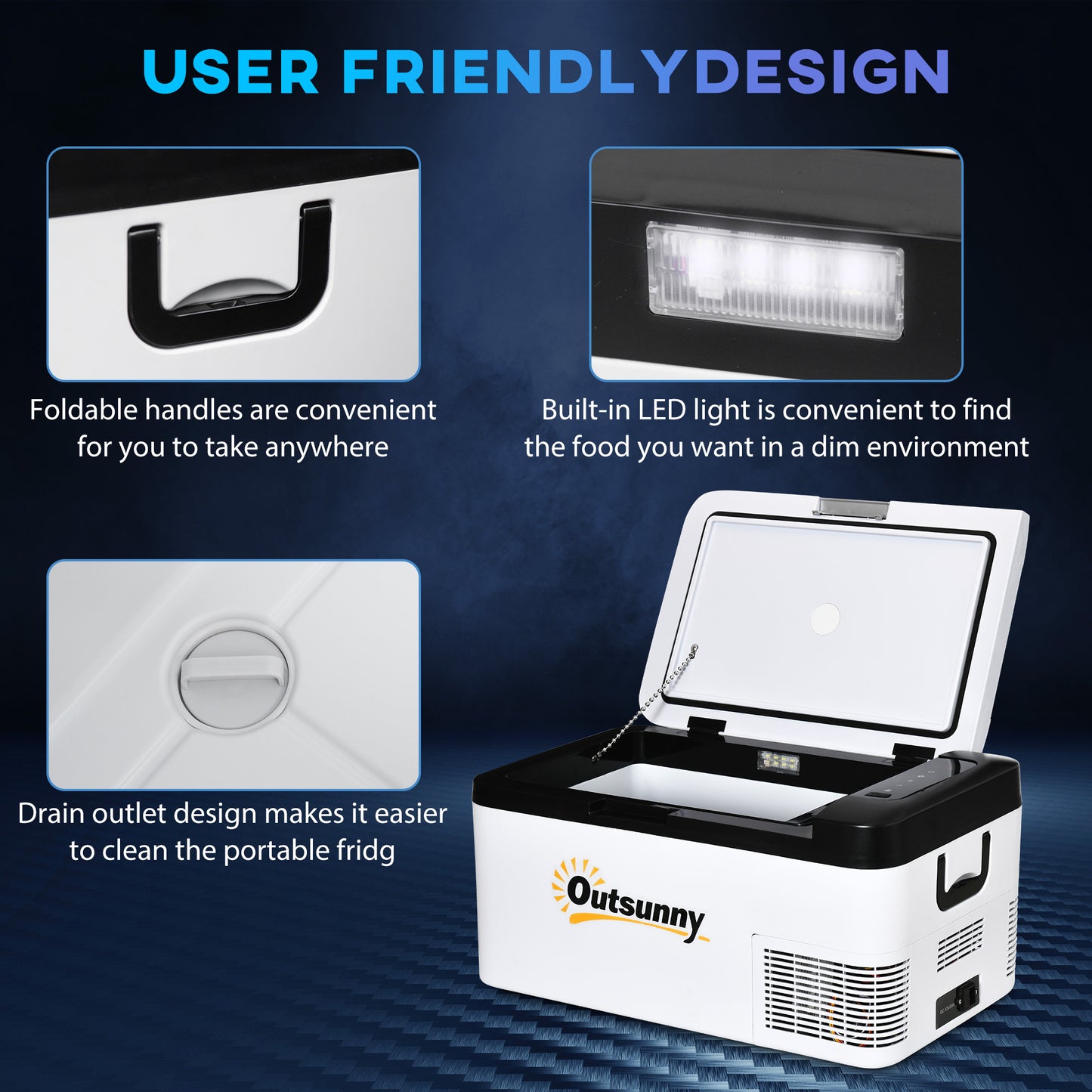 Outsunny 18L Portable Car Refrigerator – 12V/24V DC & 110-240V AC, -20°C Cooling