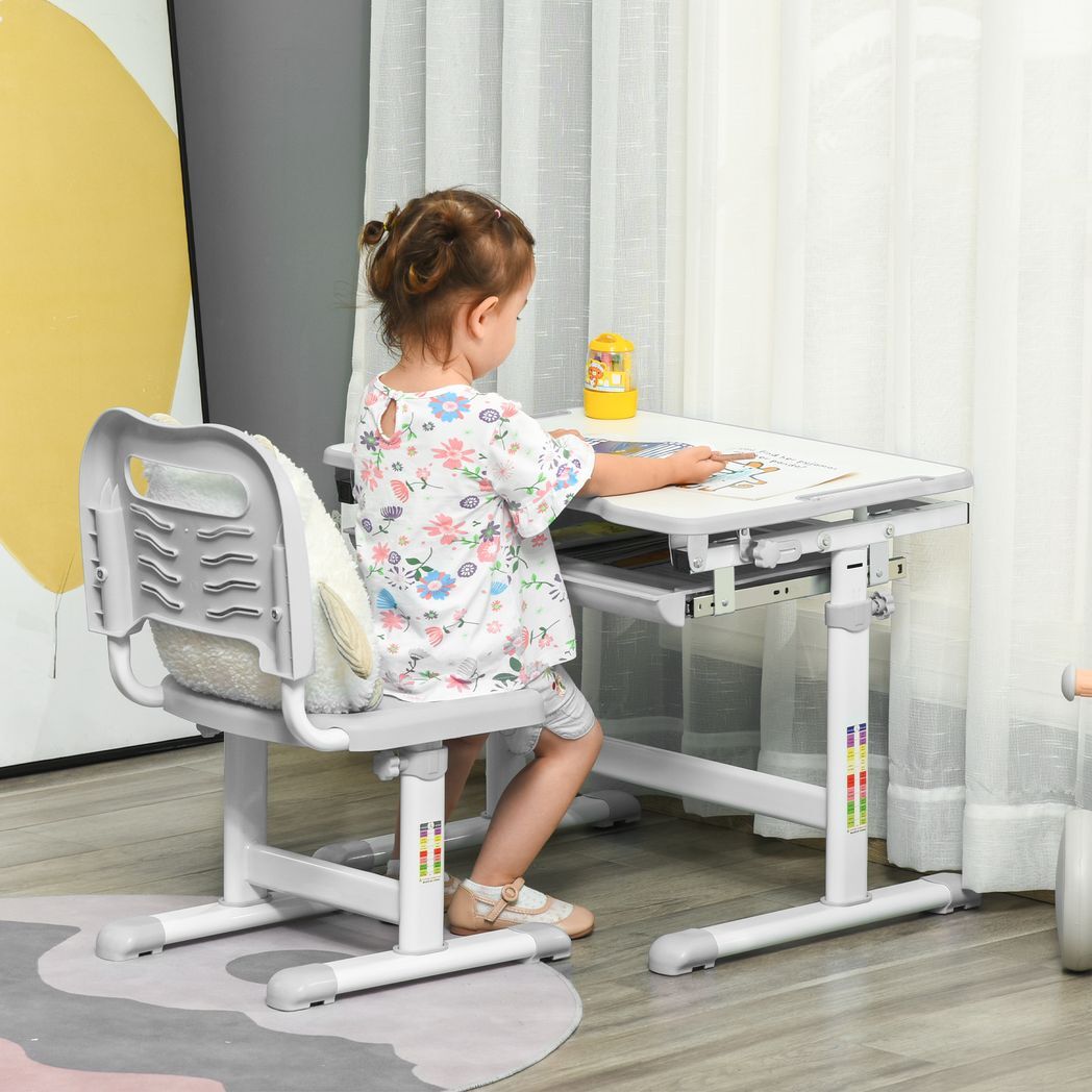 Adjustable Kids Desk and Chair Set – Tiltable Desktop with Storage by HOMCOM