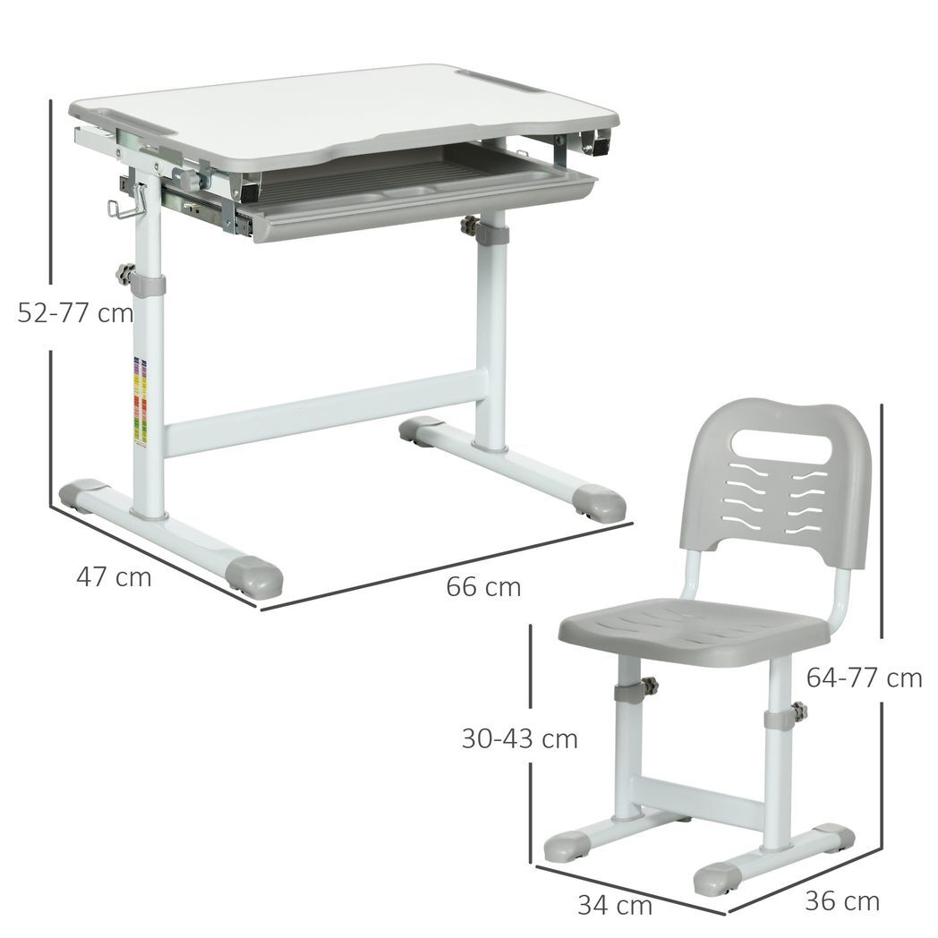 Adjustable Kids Desk and Chair Set – Tiltable Desktop with Storage by HOMCOM