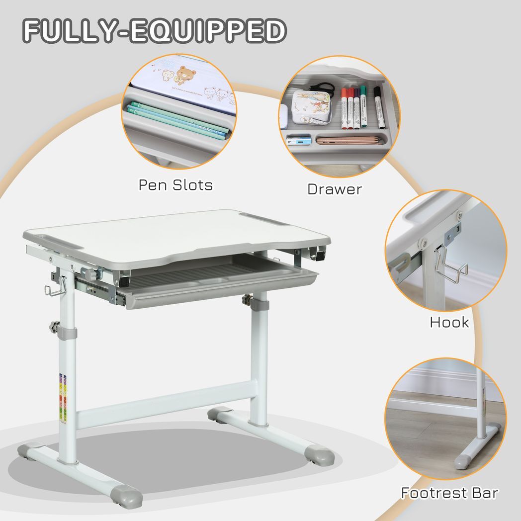 Adjustable Kids Desk and Chair Set – Tiltable Desktop with Storage by HOMCOM