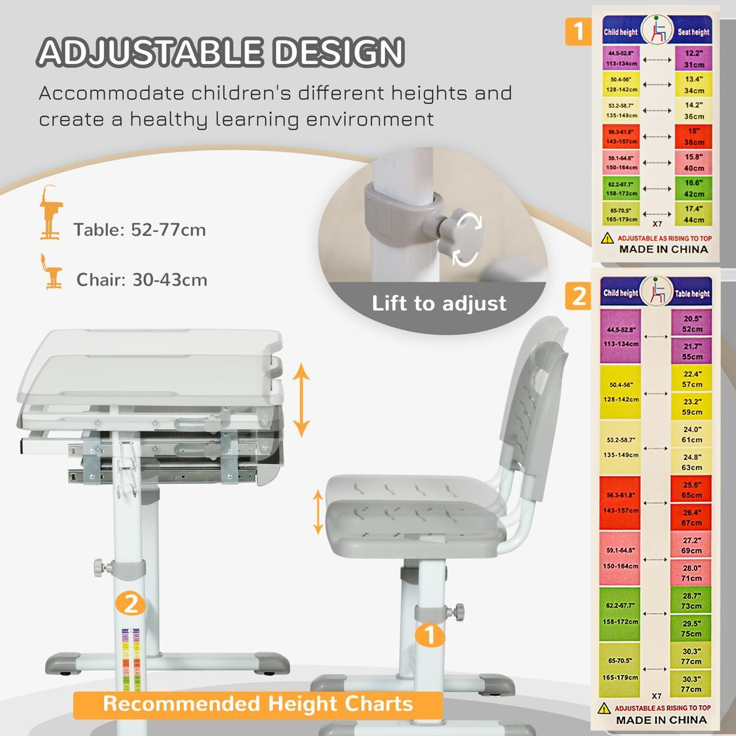 Adjustable Kids Desk and Chair Set – Tiltable Desktop with Storage by HOMCOM