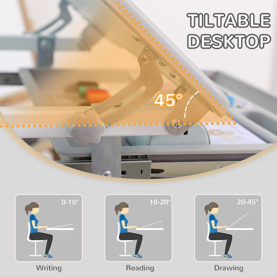 Adjustable Kids Desk and Chair Set – Tiltable Desktop with Storage by HOMCOM