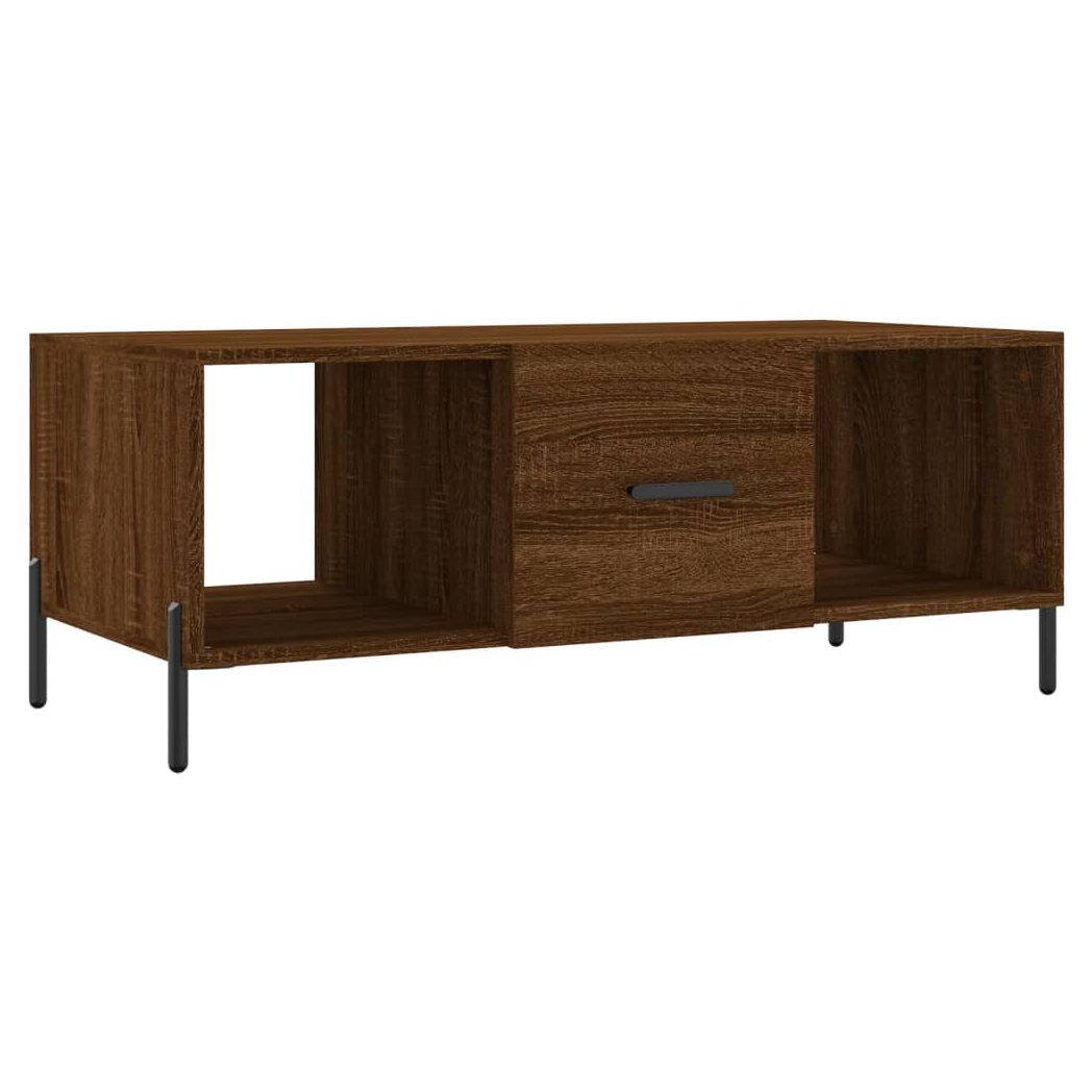 Brown Oak Coffee Table – 102x50x40 cm – Engineered Wood with Iron Frame – Stylish Living Room Furniture