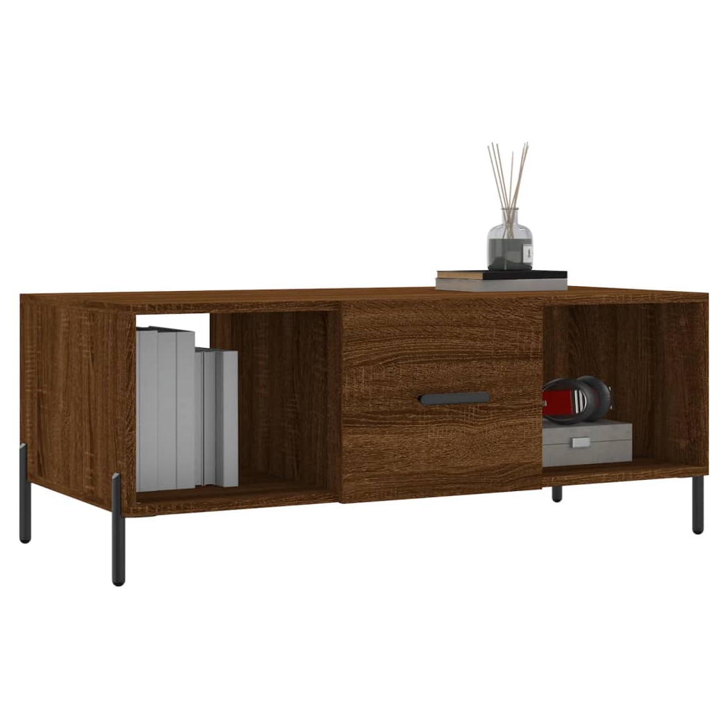 Brown Oak Coffee Table – 102x50x40 cm – Engineered Wood with Iron Frame – Stylish Living Room Furniture