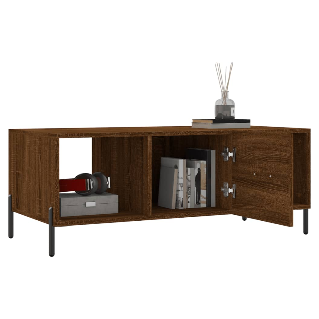 Brown Oak Coffee Table – 102x50x40 cm – Engineered Wood with Iron Frame – Stylish Living Room Furniture