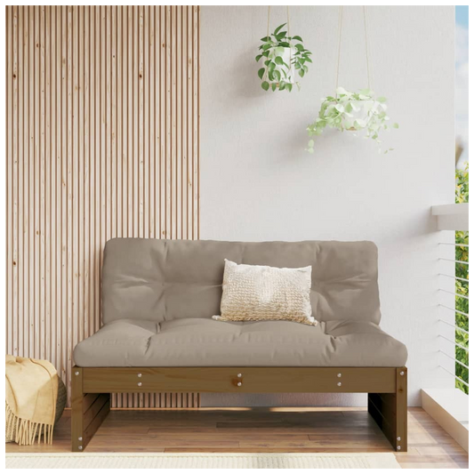 Middle Sofa Honey Brown 120x80 cm – Solid Pine Wood Frame with Cushions