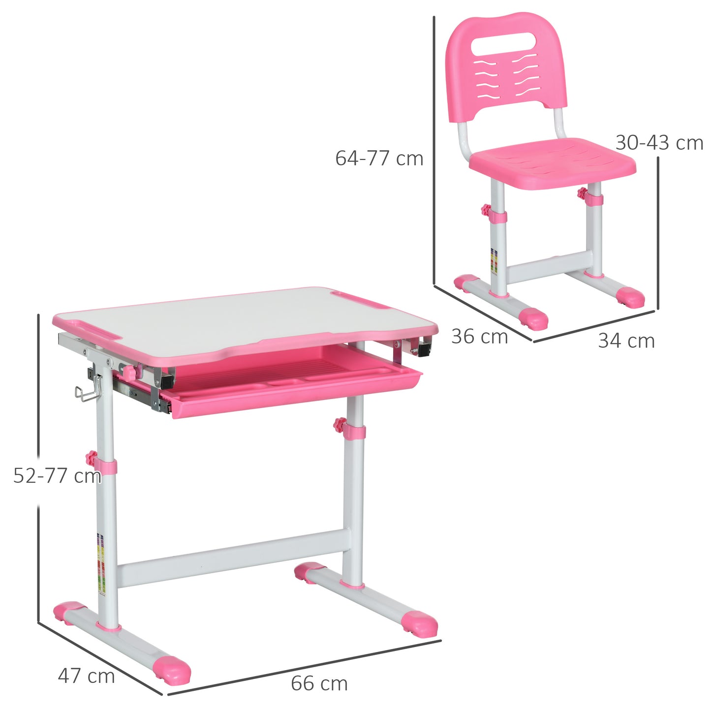 Kids Desk and Chair Set – Height Adjustable with Drawer, Pen Slot & Hook