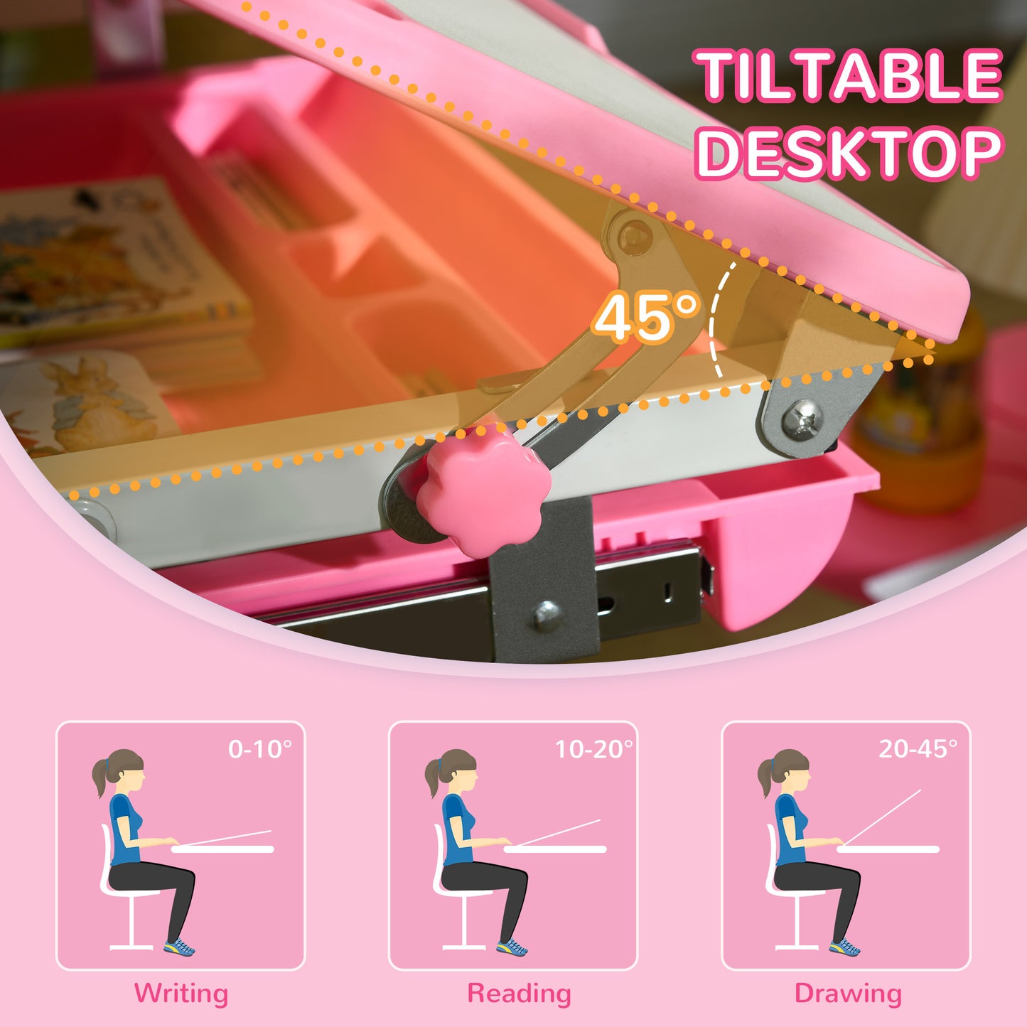Kids Desk and Chair Set – Height Adjustable with Drawer, Pen Slot & Hook