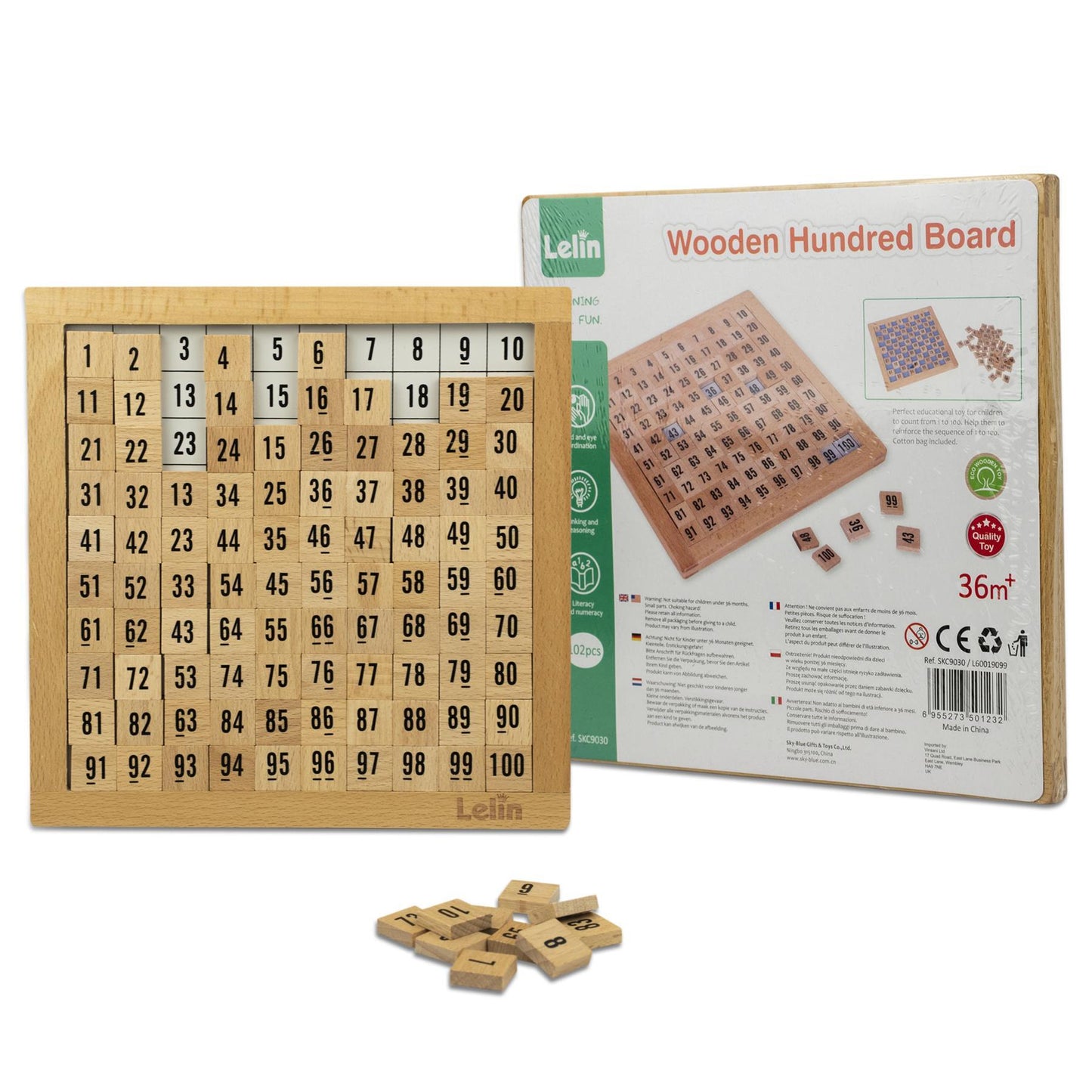 LELIN Wooden Hundred Board Game – Montessori 1 to 100 Number Learning Toy