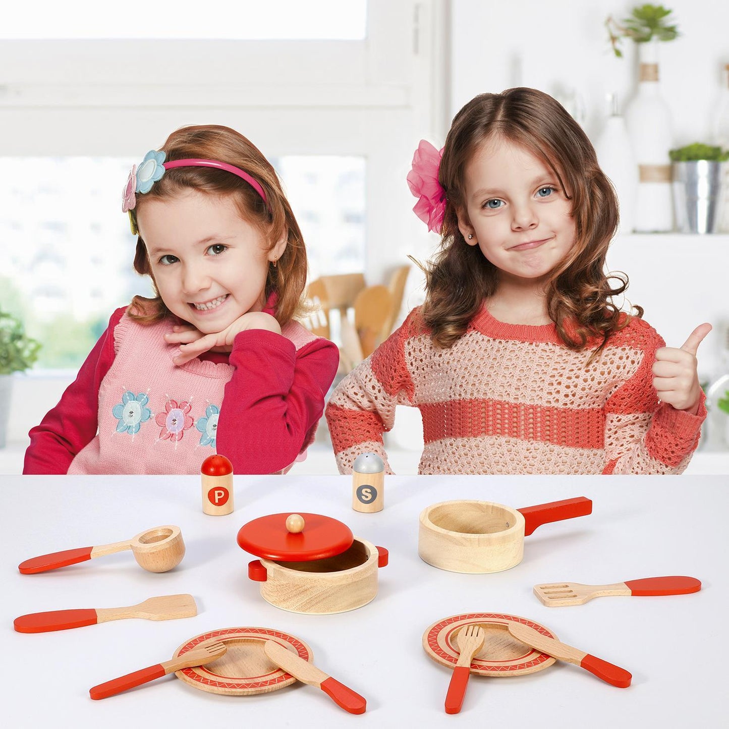 SOKA 14-Piece Wooden Kitchen Cooking Set – Pretend Play Toy for Kids