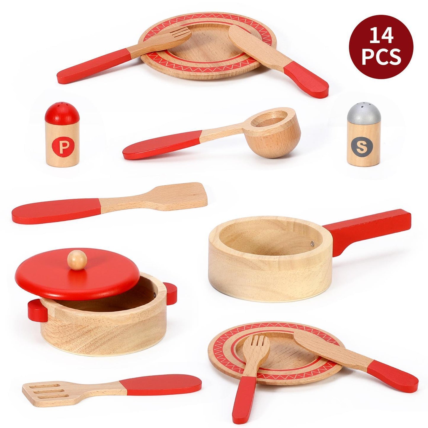 SOKA 14-Piece Wooden Kitchen Cooking Set – Pretend Play Toy for Kids