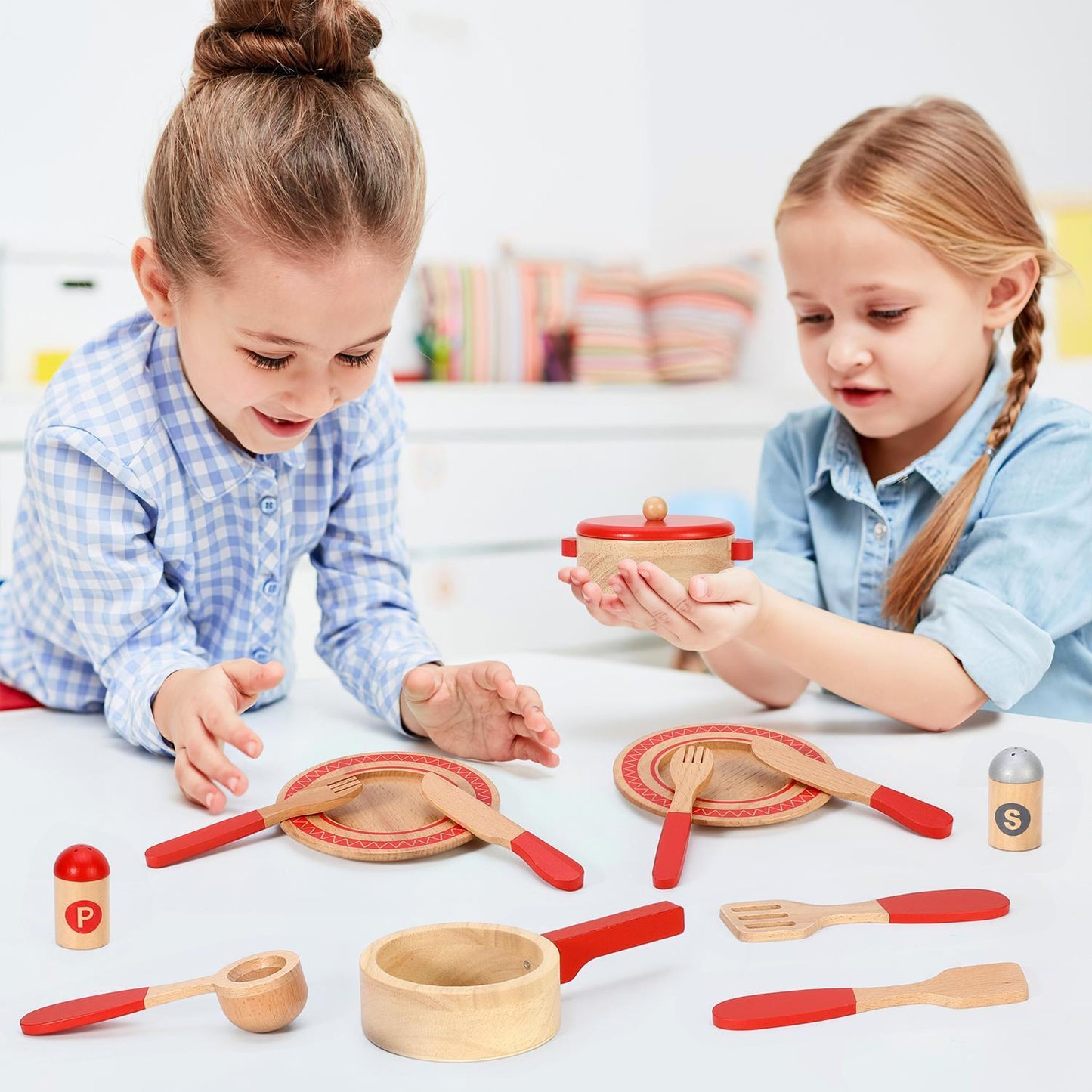 SOKA 14-Piece Wooden Kitchen Cooking Set – Pretend Play Toy for Kids
