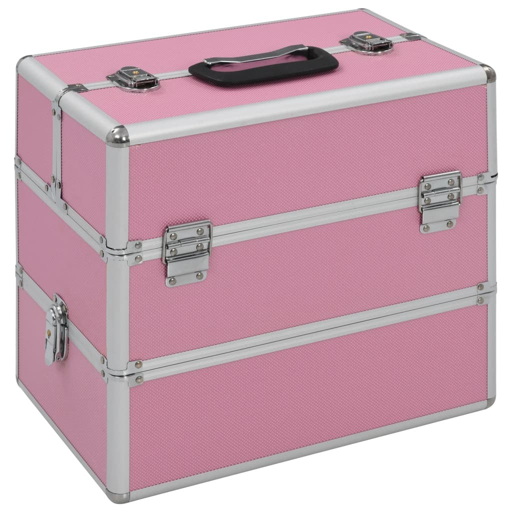 Pink Aluminium Makeup Case – Professional Cosmetic Box with Tiers