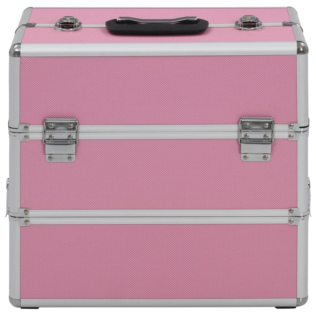 Pink Aluminium Makeup Case – Professional Cosmetic Box with Tiers