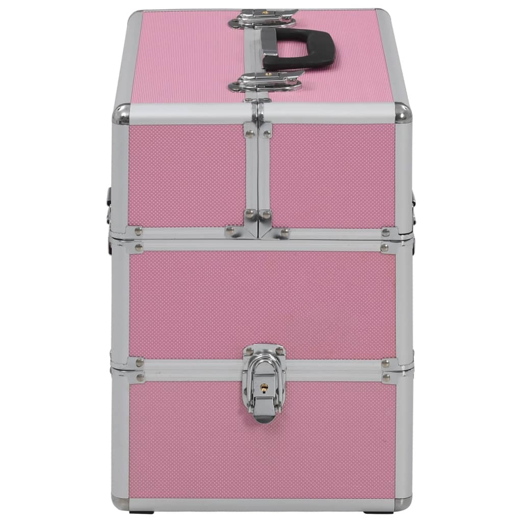 Pink Aluminium Makeup Case – Professional Cosmetic Box with Tiers