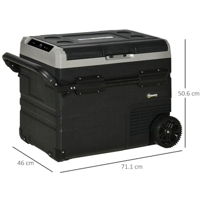 50L 12V Portable Car Refrigerator – Freezer with Inner LED Light, Wheels, and Digital Temperature Control by Outsunny